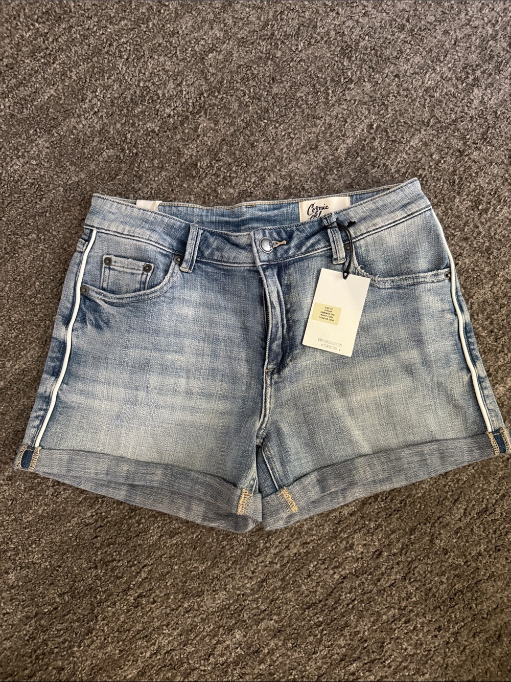 NWT Cosmic Blue Love Light Wash Denim Shorts with Side Stripe size 27